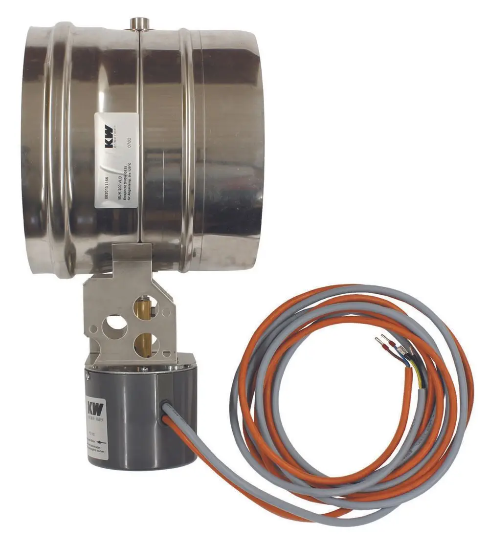 Motor und Abgasklappe mit Anschlusskabel, hergestellt von Vaillant. Sichtbare Metallteile und Steuerungselemente für Heizungs- oder Lüftungssysteme.